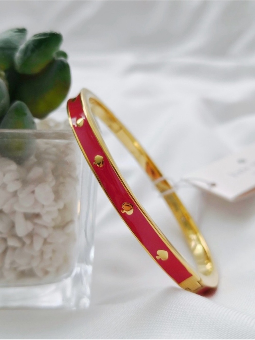Kate Spade Gold and Red Enamel Hinged Bangle Bracelet
